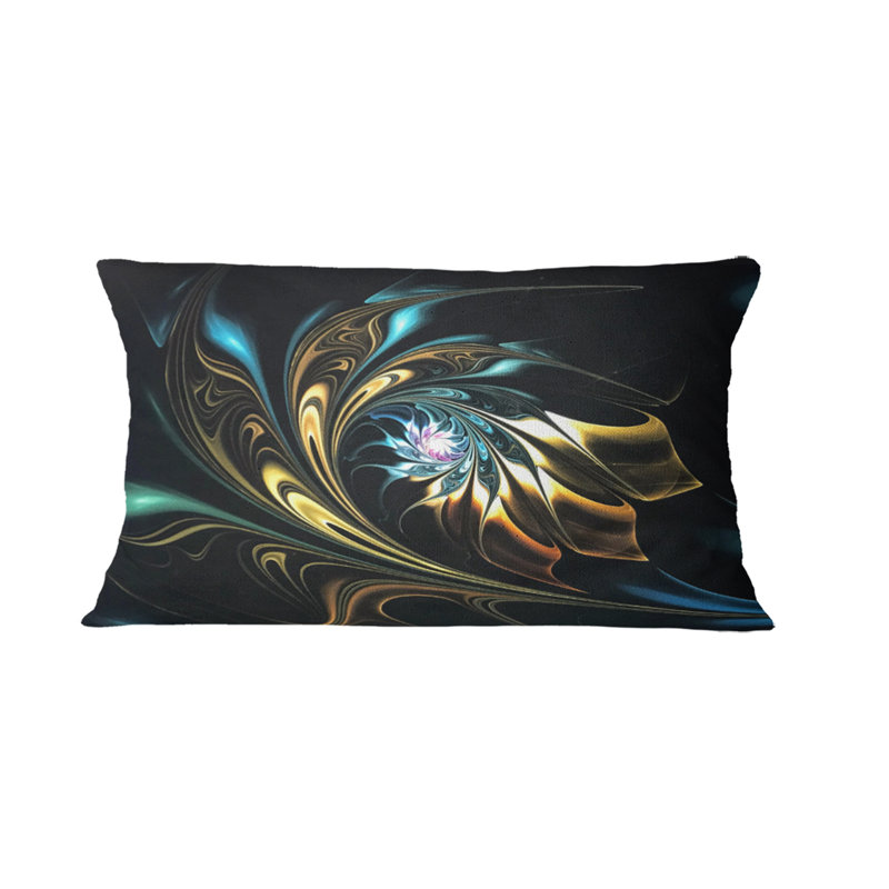 Brown Blue Fractal Flower in Black - Abstract Printed Pillow