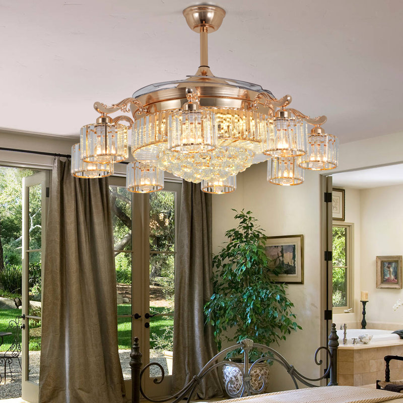 Ventilateur de plafond moderne 42 po avec lumières DEL et pendentifs en cristal Jearold