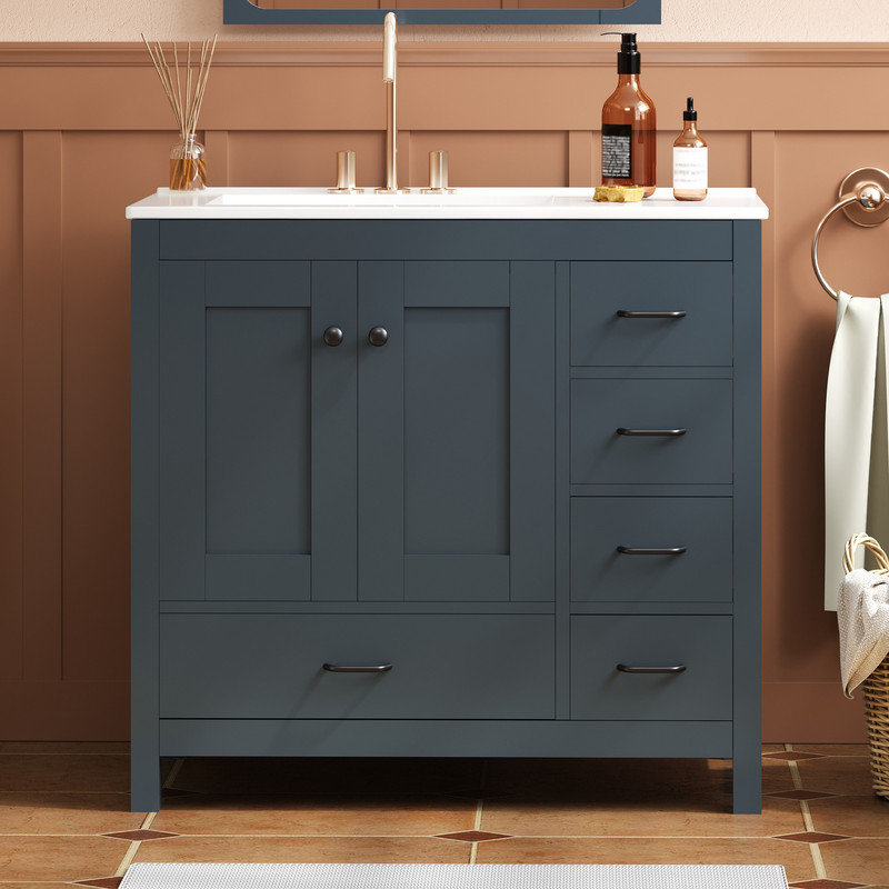 Magnifiques meubles-lavabos de salle de bain autoportants avec lavabo simple, Bleu
