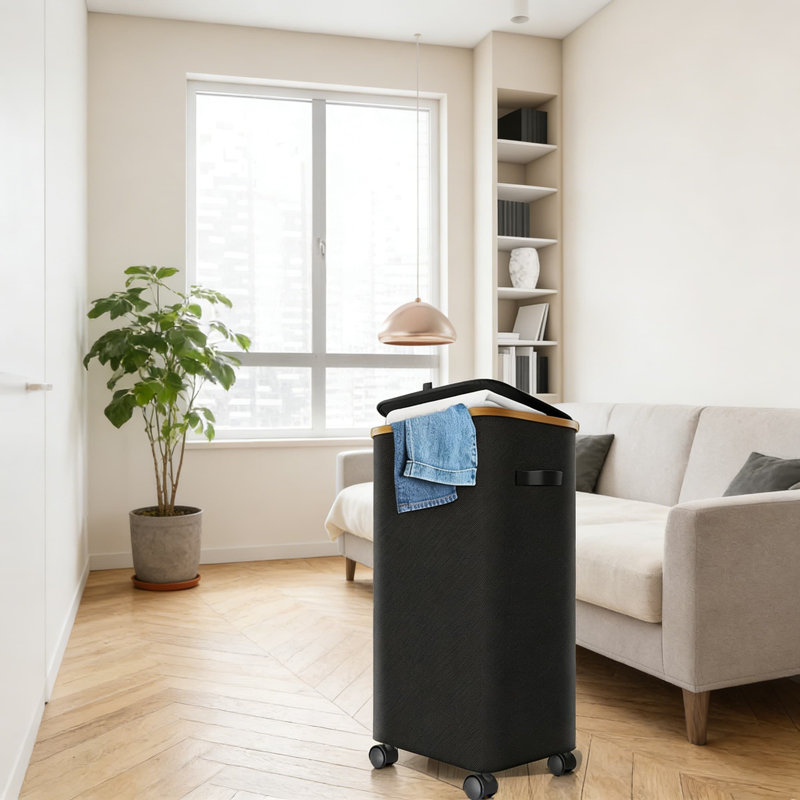 Rolling Laundry Hamper With Wheels And Lid - Foldable Clothes Basket With Reinforced Bamboo Frame, Breathable Oxford Fabric, And Locking Brakes For Effortless Mobility And Storage