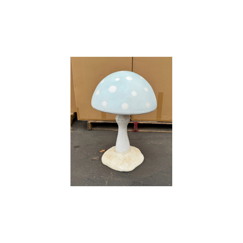Petite statue ronde champignon pêche pastel, Bleu / blanc