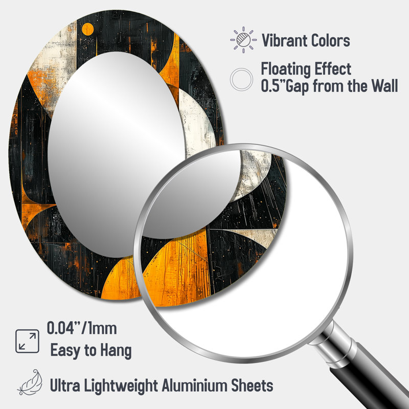Miroir mural ovale noir et jaune, 40 po x 30 po
