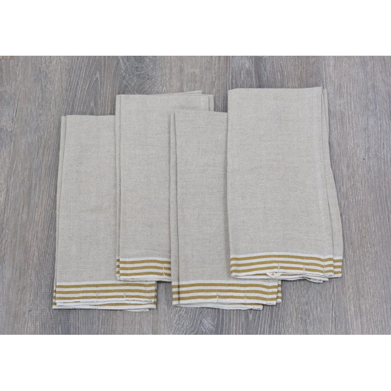 Gil Striped Square Napkin, Natural/Mustard