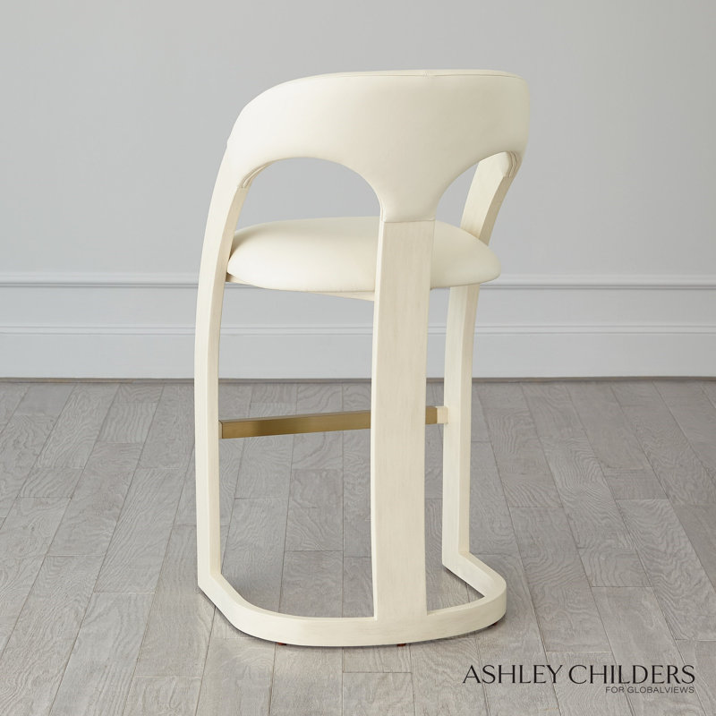 Antique Leather Delia Stool, Bar Stool (30" Seat Height), Cream/White