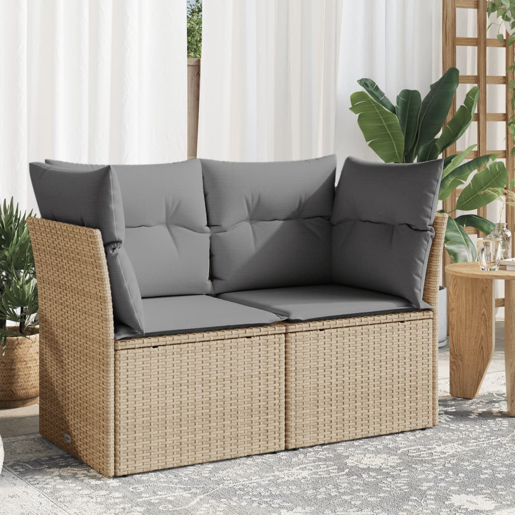 Vidaxl Gartensofa mit Kissen 2-Sitzer Beige Polyrattan