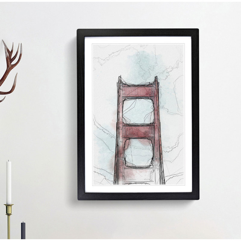 The Top of the Golden Gate Bridge in Abstract - Framed Print, Black, 91cm H x 60cm W x 2cm D