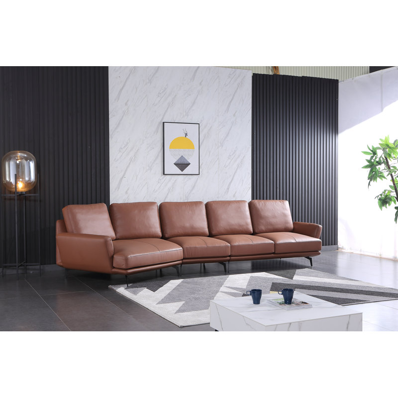 Putnam 175" Wide Genuine Leather Sofa & Chaise, Russet Brown Genuine Leather, Left Hand Facing