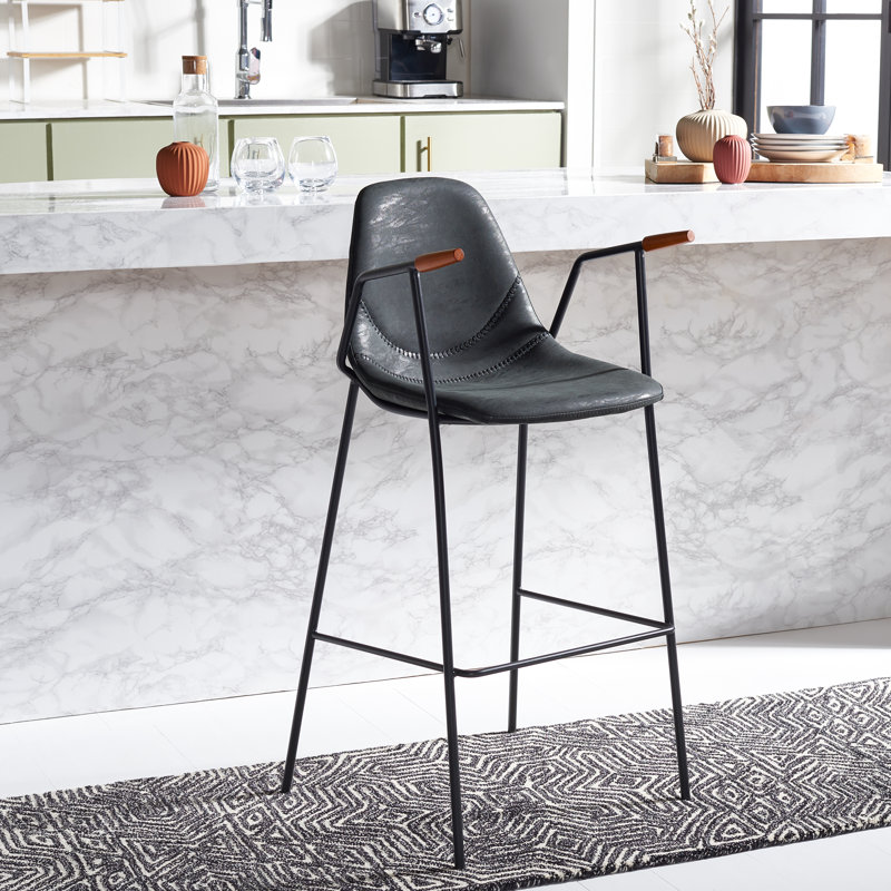 Chaliah Upholstered Counter Stool with Metal Frame, Black