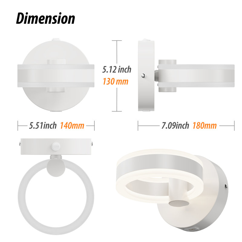 Ghian LED Sconce with Built-in Switch and USB Charging Port, White