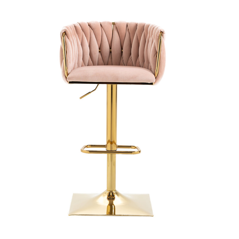 Heidel Swivel Upholstered Adjustable Height Counter Stool with Metal Frame, Pink