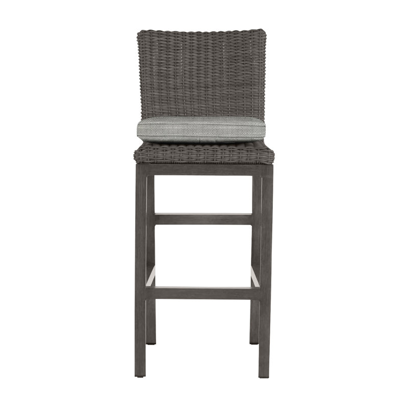 Rustic 30.5" Patio Bar Stool with Cushion, Welt, Slate Gray, Rollo Silver InsideOut® Linen