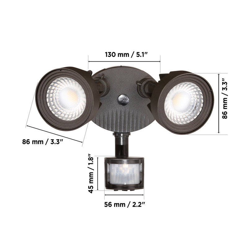 2 - Head LED Hardwired Outdoor Security Flood Light with Motion Sensor