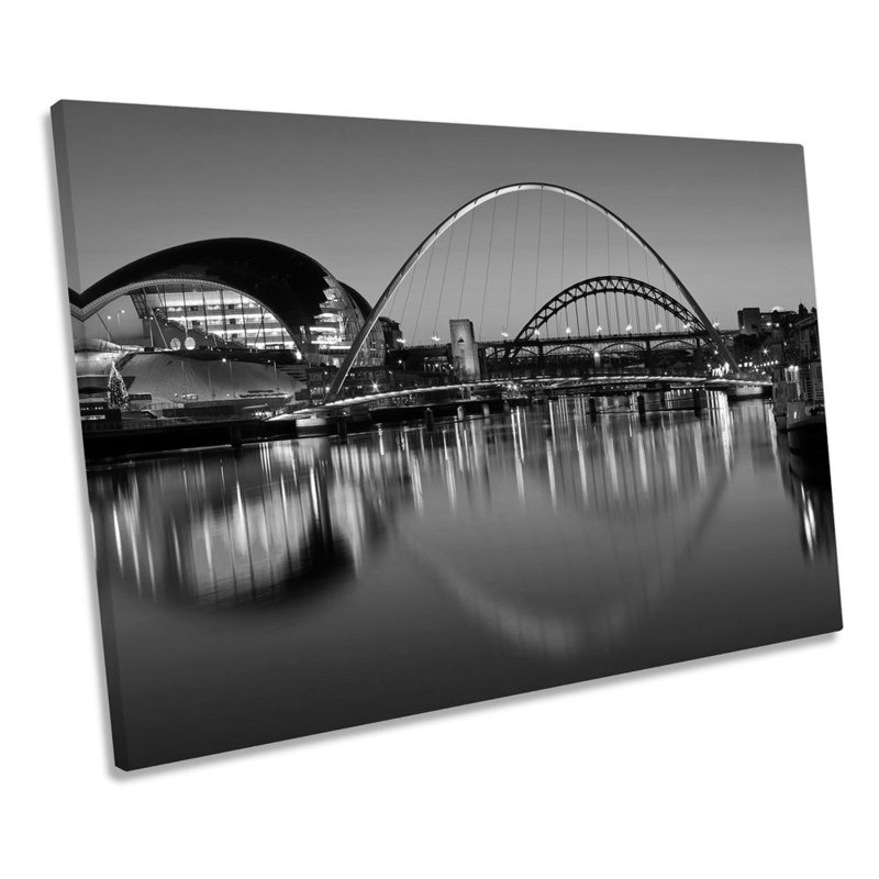 Newcastle Tyne Bridges River City B&W - Wrapped Canvas Print, 50.8cm H x 76.2cm W x 2cm D