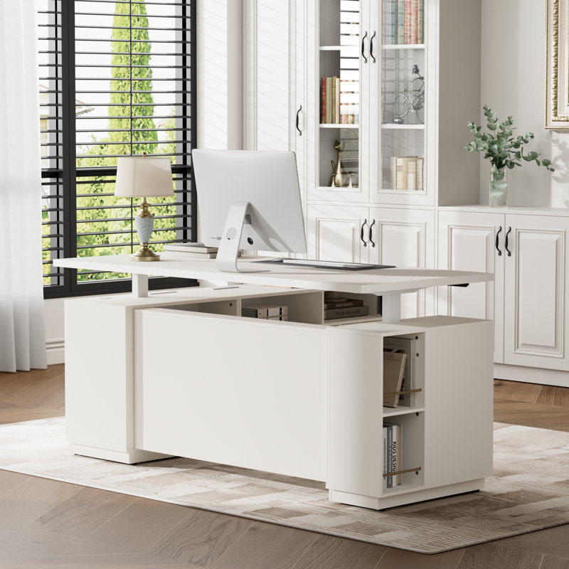 Bureau de direction moderne à hauteur ajustable en rotin électrique Adonia
