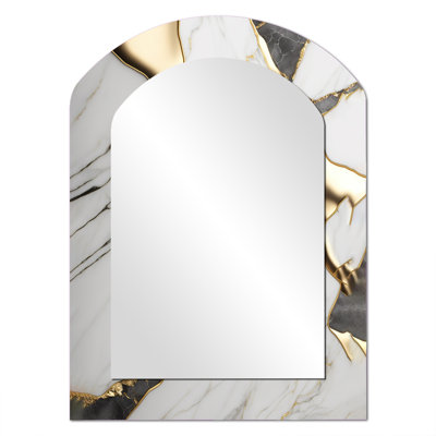 Abstract Geode Marble White And Gold I - Marble Asymmetrical Large Mirror, Modern Arch Decorative Wall Mirror, Printed Metal Art