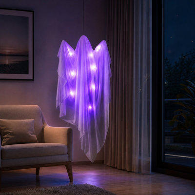 Ornements fantômes d'Halloween suspendus avec lumières DEL pour décoration de jardin et de fête