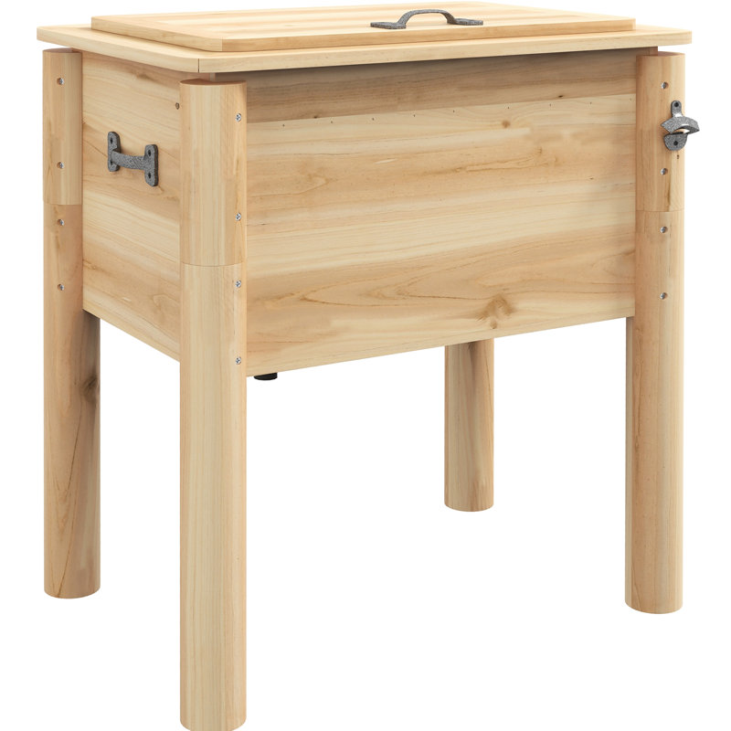 54 pte Glacière en bois pour patio - Boisson d'extérieur fiable avec bouchon de drainage, 3 poignées, ouvre-bouteille, doublure galvanisée pratique pour la cour