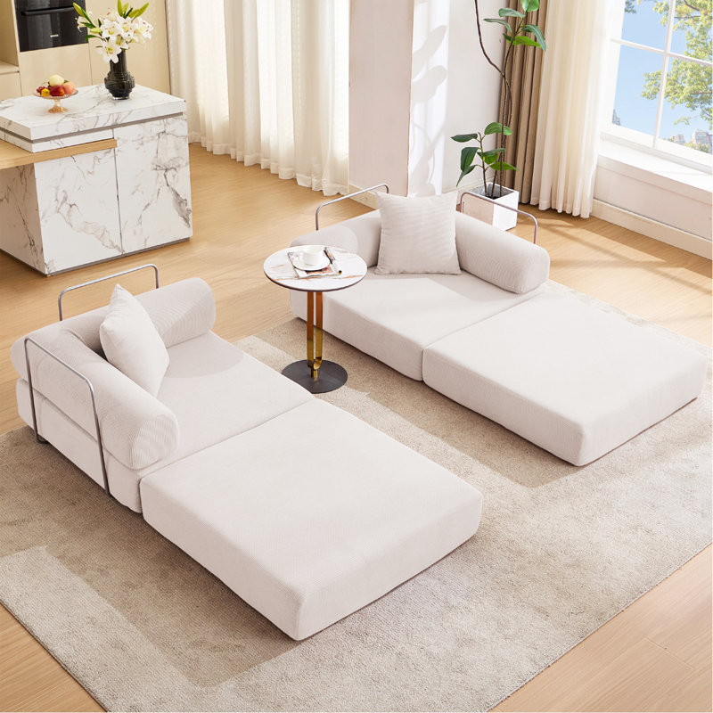 [Vidéo fournie] Canapé-lit modulaire pour appartement, canapé-lit convertible, structure de forme fixe et accoudoirs amovibles, canapé-lit pliant pour petits espaces, sans assemblage, velours côtelé, beige