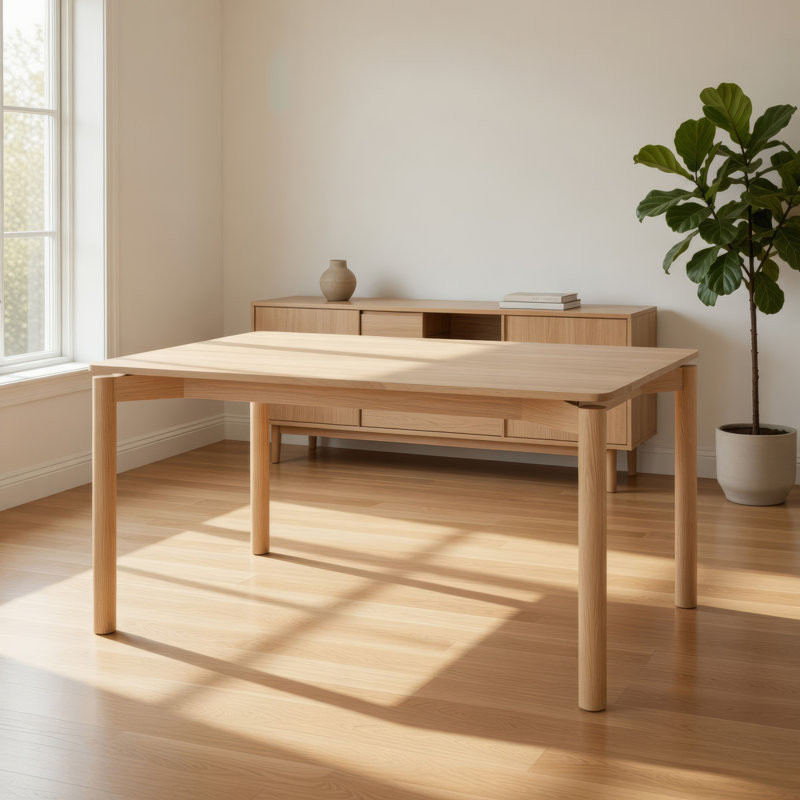Table de salle à manger Rida, bois franc riche, plateau rectangulaire de 59 pouces, Naturel