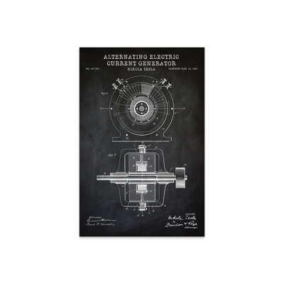 " Tesla Alternating Electric Current Generator, Black " by PatentPrintStore