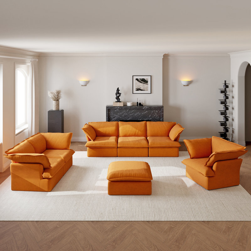 Canapé modulaire modulaire 4 pièces 4 pièces, Velours, Orange