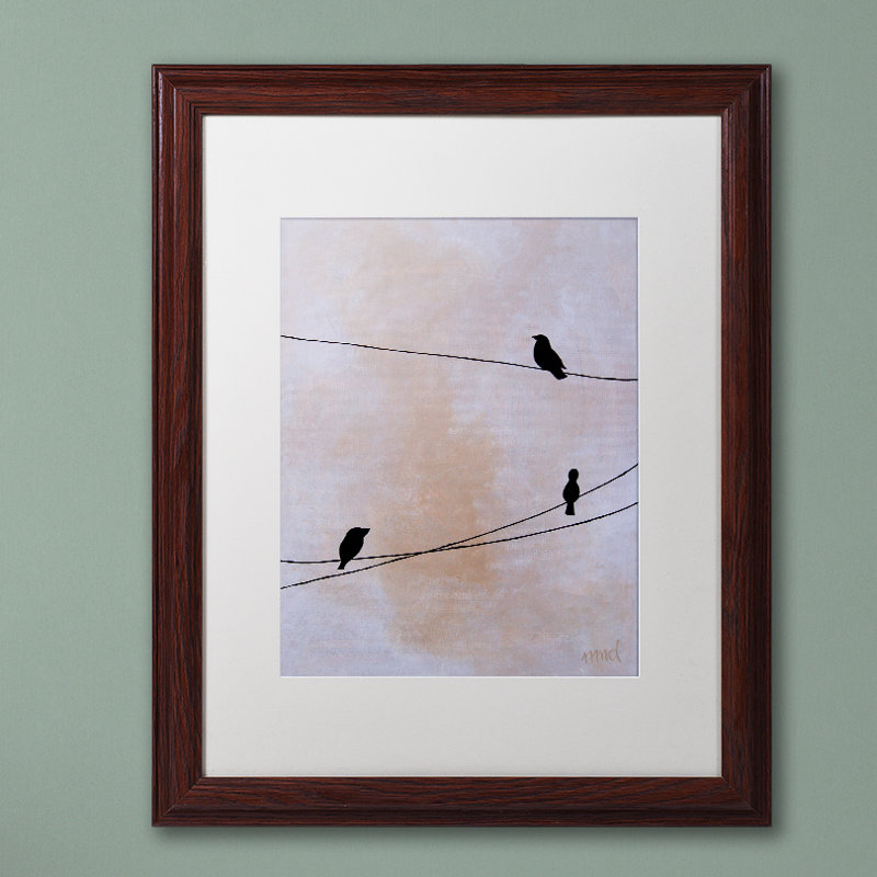 «Bird on Wire White» par Waldos, impression sur toile encadrée, H 20 po x l 16 po, Toile avec cadre argenté, Blanc