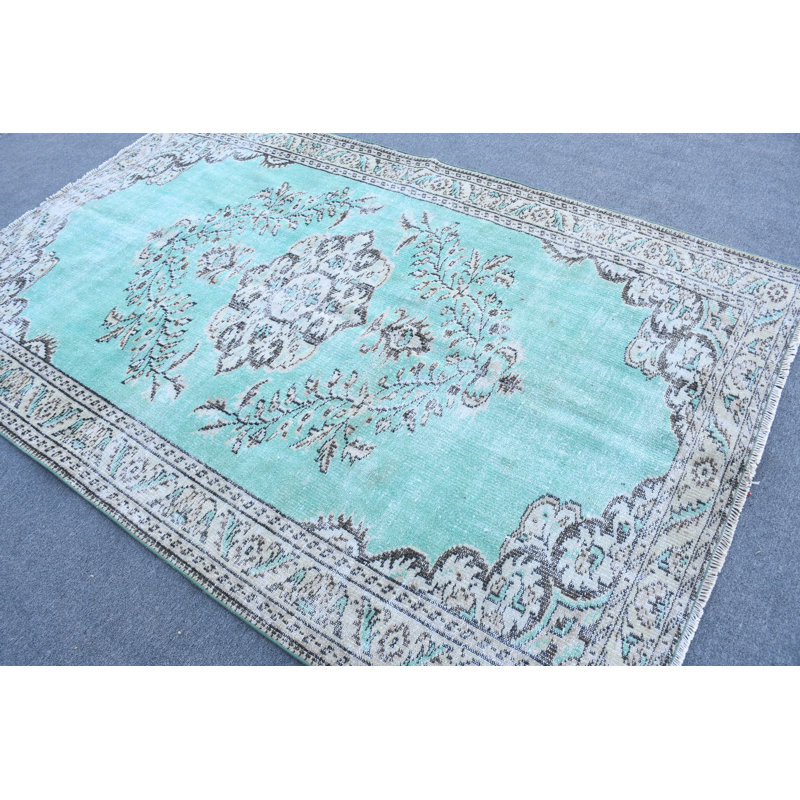 Grand tapis décoratif turc vert Oushak idéal pour les espaces de chambre à coucher et de salon