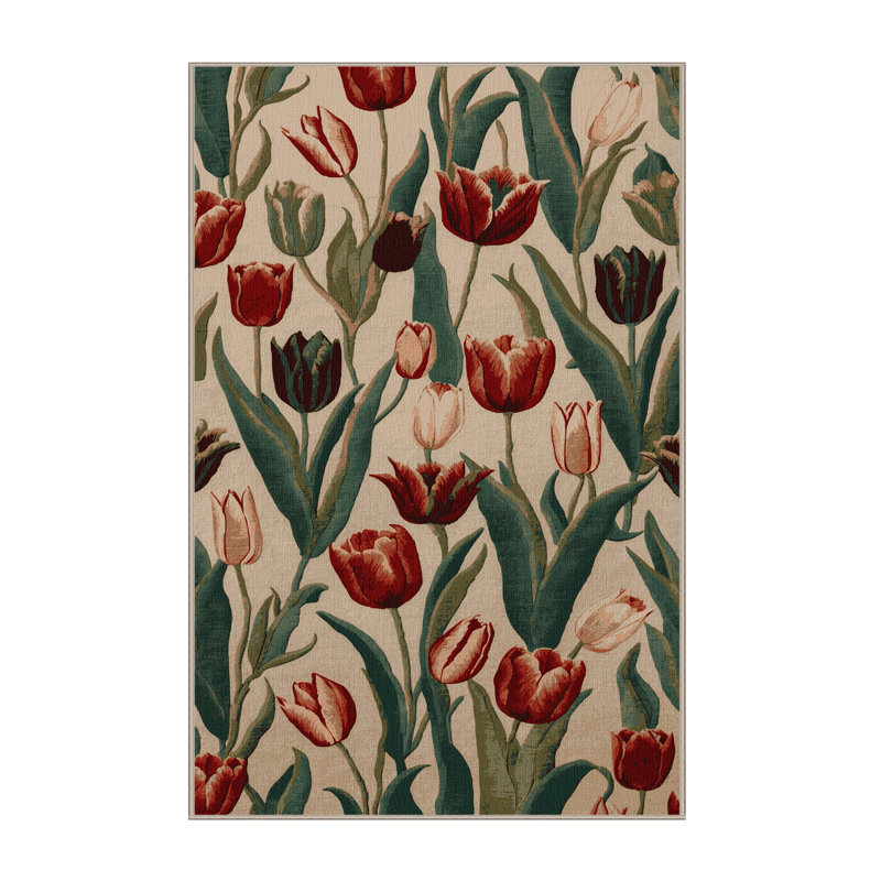Tapis botanique brun lavable à la machine, Rectangle 2 pi x 3 pi