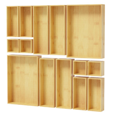 Ensemble de 14 tiroirs en bambou, bacs en bois multi-usages pour la cuisine, la salle de bain, le bureau et l'organisation de maquillage