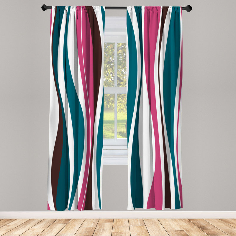 Microfiber Floral Semi-Sheer Rod Pocket Curtain Panels, 28" W x 95" L, White/Brown/Teal/Pink