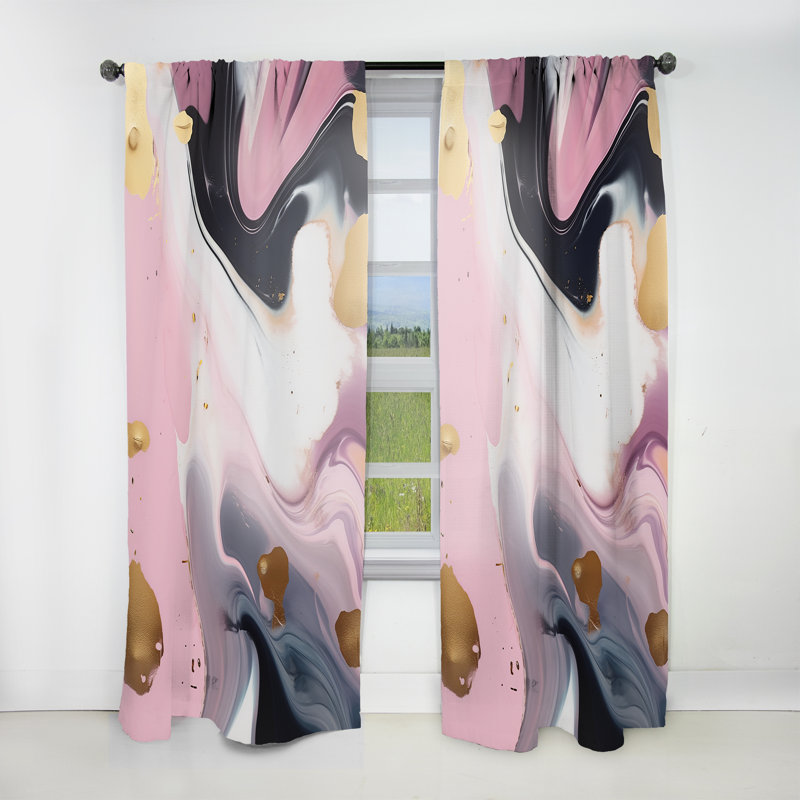 Brayfield - Pink And Blue Transcendent Beauty In Marble Art IV - Modern Velvet Curtain - 1 panel, 52" W x 63" L