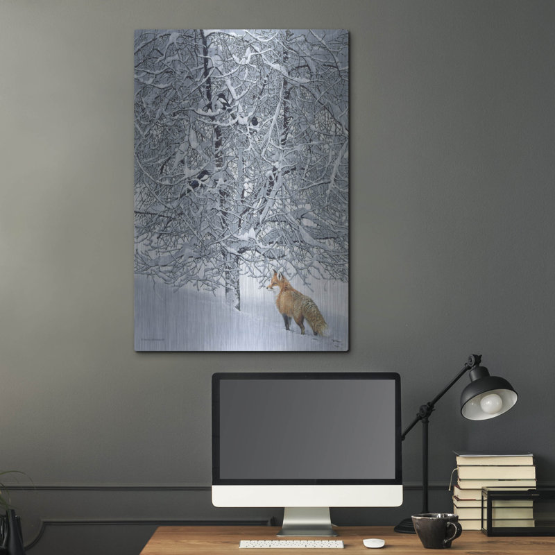 «Fox In Snow» par Harro Maass sur métal, H 36 po x l 24 po