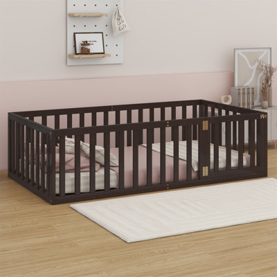 Wooden Floor Bed Frame With Fence and Door