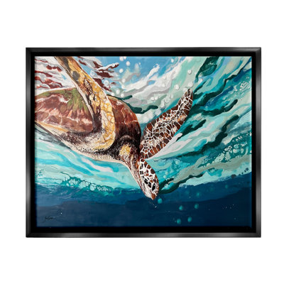 " Splashing Sea Turtle Diving Below Ocean Surface " by Stacy Gresell Painting Print