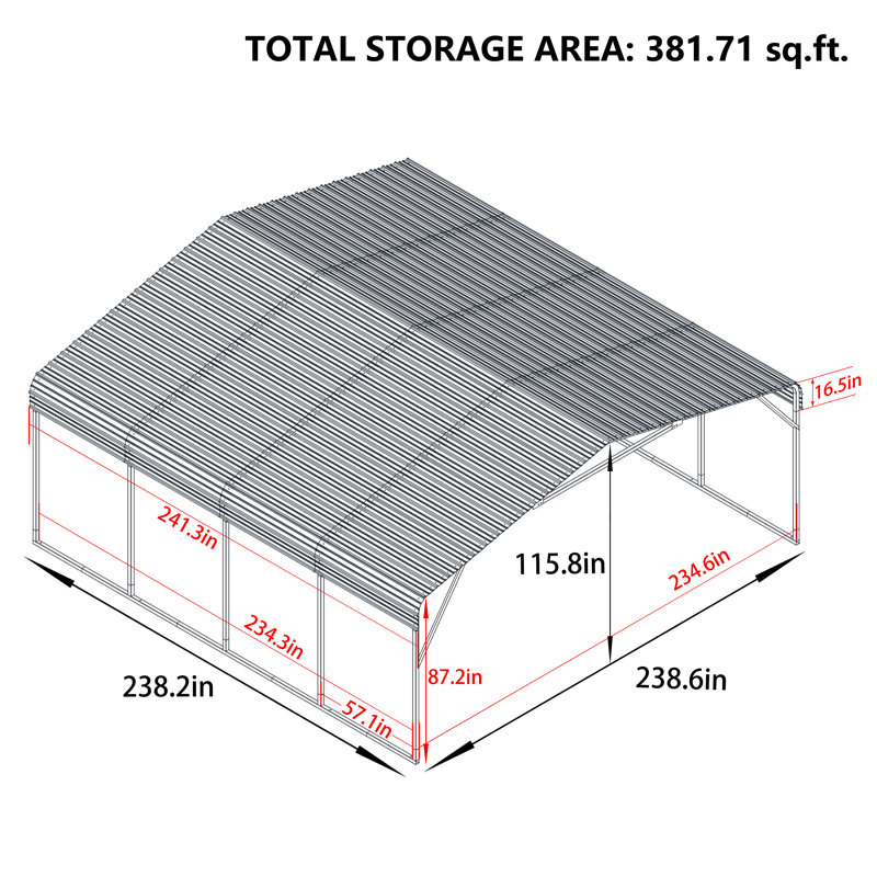 20 ft. W x 20 ft. D Heavy Duty Carport with Galvanized Steel Roof, Cream White