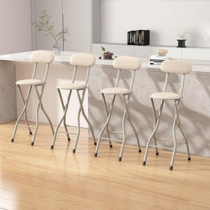 Upholstered Counter Stool with Metal Frame, Beige