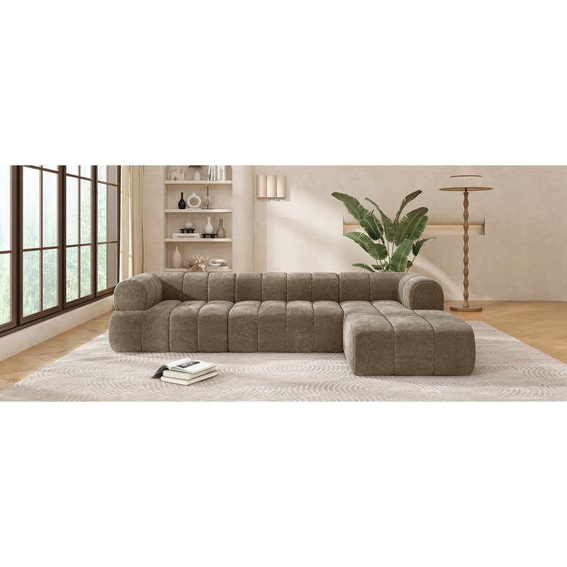 Canapé modulaire en forme de L 122 po avec éponge entièrement compressée haute densité et méridienne de 122 po, Espresso