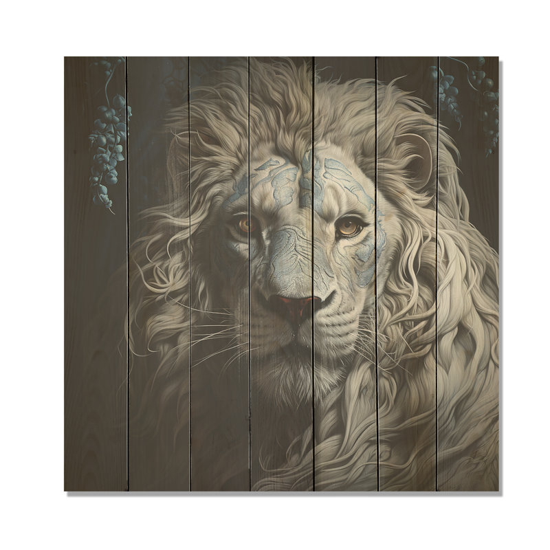 Lion gris luminescent - Animal lion sur bois, H 15 po x l 15 po