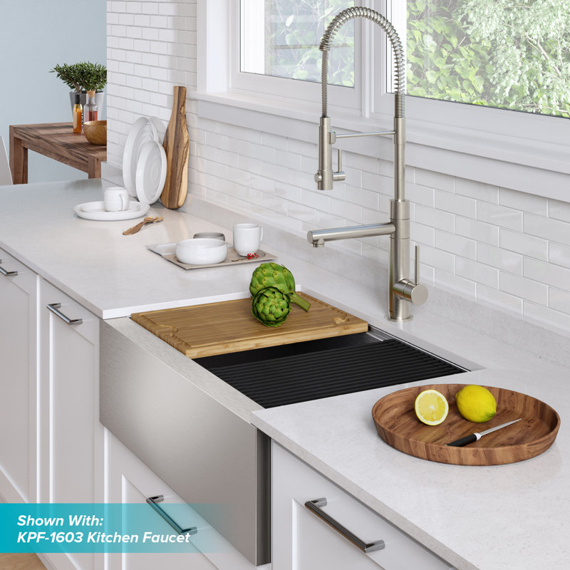 Kore 33" Stainless Steel Farmhouse Kitchen Sink with Accessories