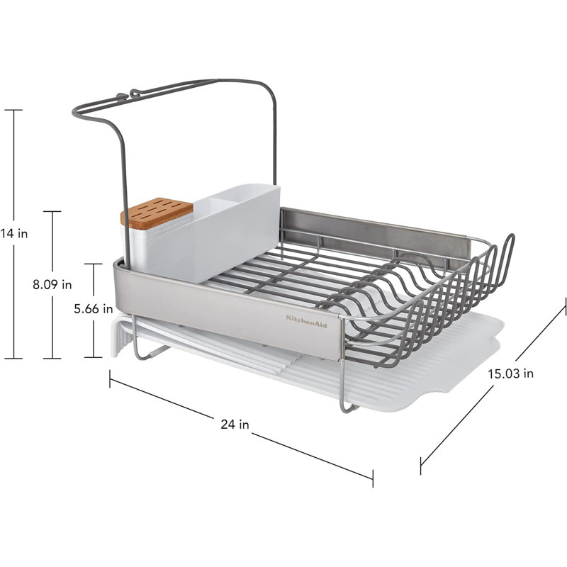 Égouttoir à vaisselle extensible avec panier à couverts amovible et égouttoir incliné à égouttoir, égouttoir résistant à la rouille résistant à la rouille