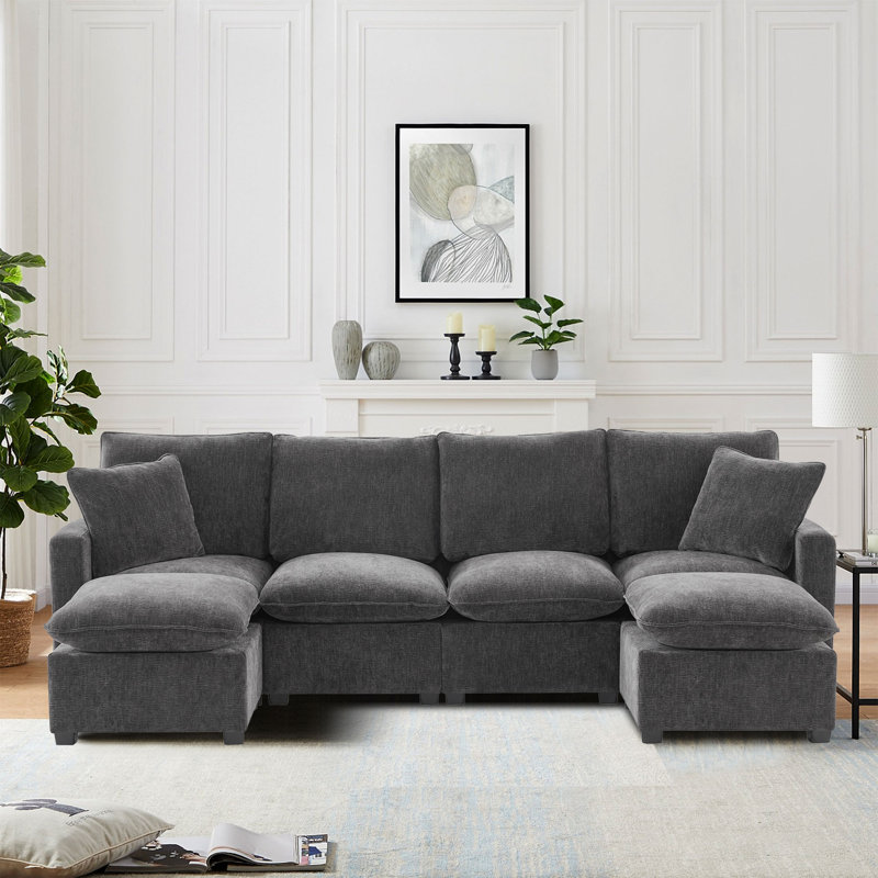 Canapé modulaire rembourré 6 pièces Avior, Gris chenille