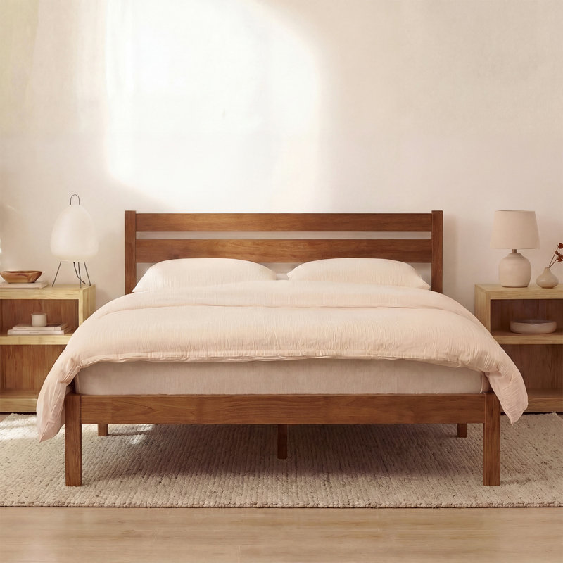Lit plateforme classique en bois massif, finition, aucun sommier requis, assemblage facile, Cerisier, Grand lit