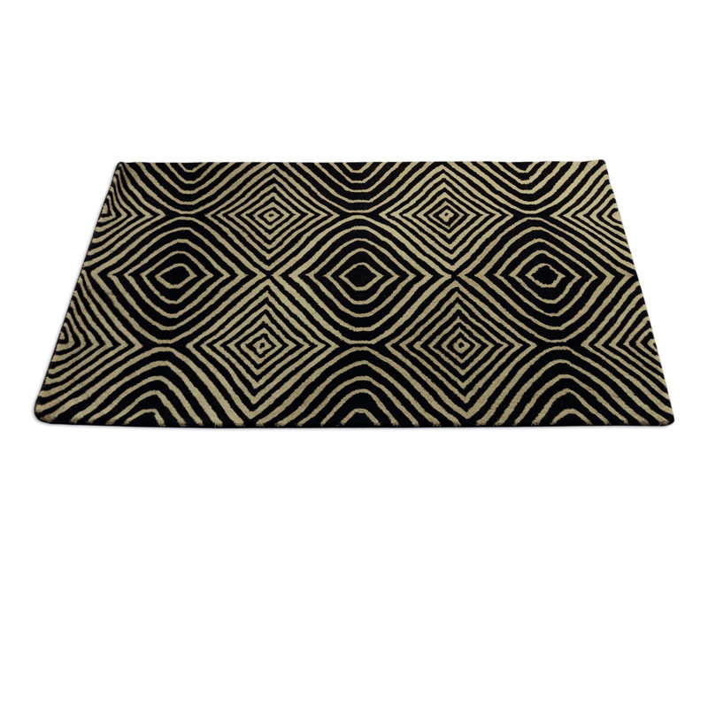 Tapis jaune/noir en laine touffeté géométrique fait main Corvallis, Rectangle 4 pi x 6 pi