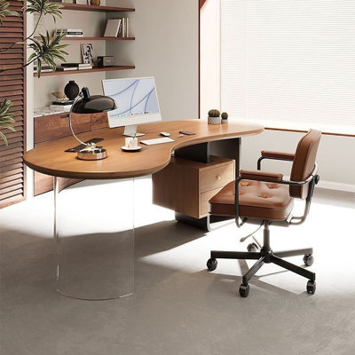 Bureau en noyer avec pieds en acrylique transparent