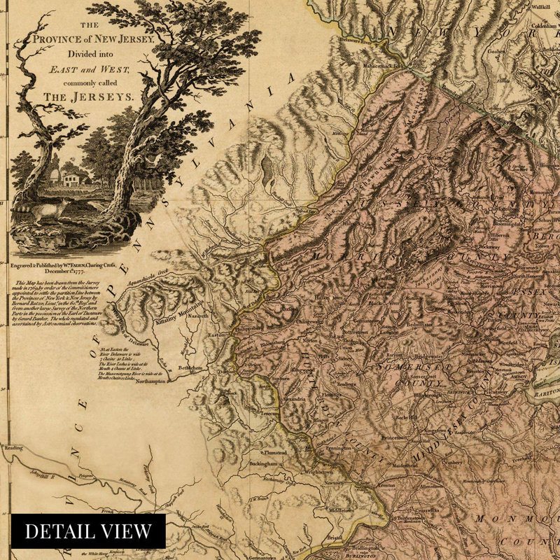 1777 New Jersey Map Poster Wall Art, 24" H x 18" W x 0.1" D