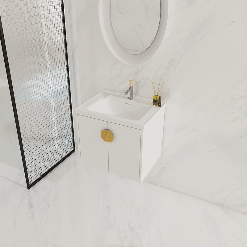 Meuble-lavabo avec lavabo, armoire de salle de bain avec portes à fermeture en douceur