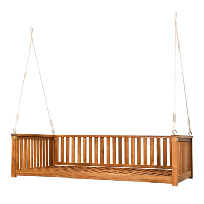 Twin Size Patio Swing, Wood Material, Minimalist Decor, Heavy Load Support Outdoor Swing Bed, Look, Spacious Seating, Shape