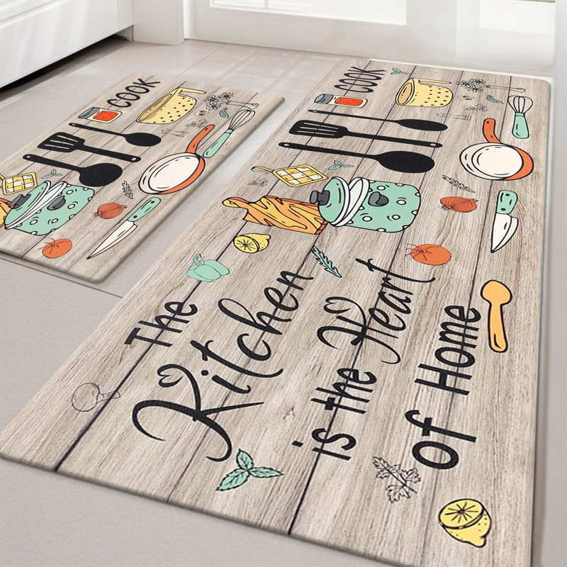 Ensemble de 2 tapis de cuisine Duwaine, Brun, Tapis de couloir 20 po x 31,5 po + 20 po x 59 po