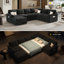 Canapé-lit d'angle en lin Ahn 103,5 po en forme de U avec lit gigogne, pouf amovible et rangement sous l'assise, noir-1661316053