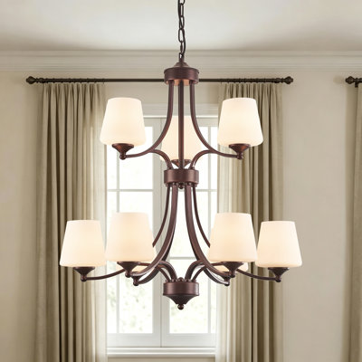 9-Light Steel Dimmable Tiered Chandelier